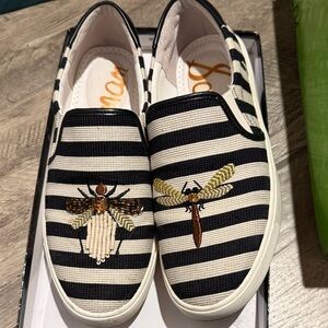 Sam Edelman Navy blue and White Striped Slip-Ons